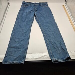 Wrangler Premium Quality Mens Straight Leg Blue Jeans 35x30 Medium Wash